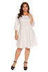 White Scalloped Neckline 3/4 Sleeve Skater Dress